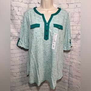 CROFT and Barrow Women’s Button-Tab Tee Teal Size XL